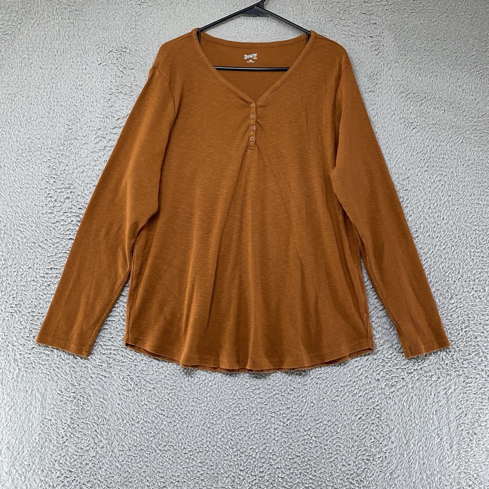 Duluth Henley Top Womens 2XL Brown Knit Long Sleeve Relaxed Basic Fall Tee